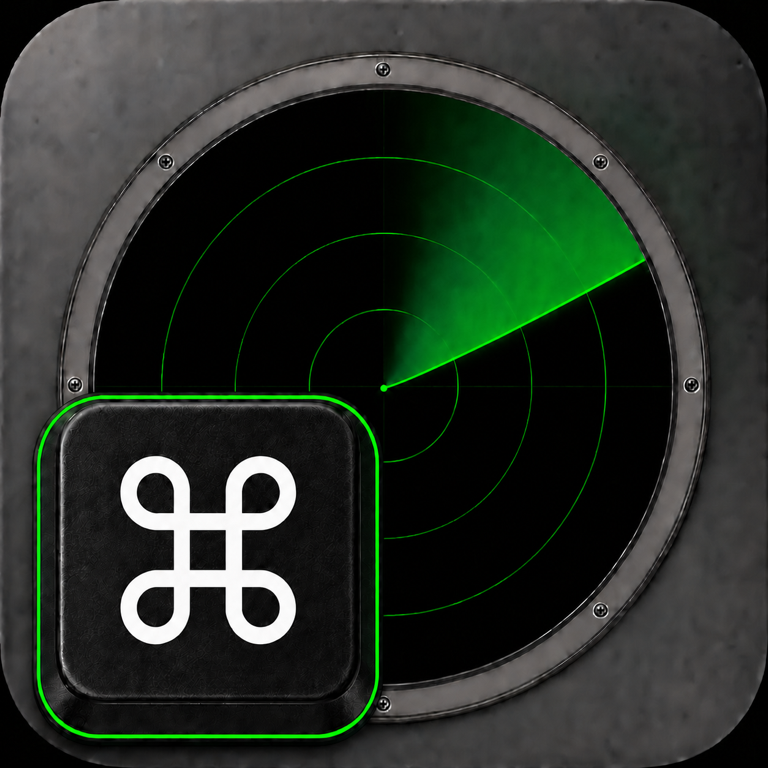 Shortcut Radar app icon: a green radar display with a Command-key badge